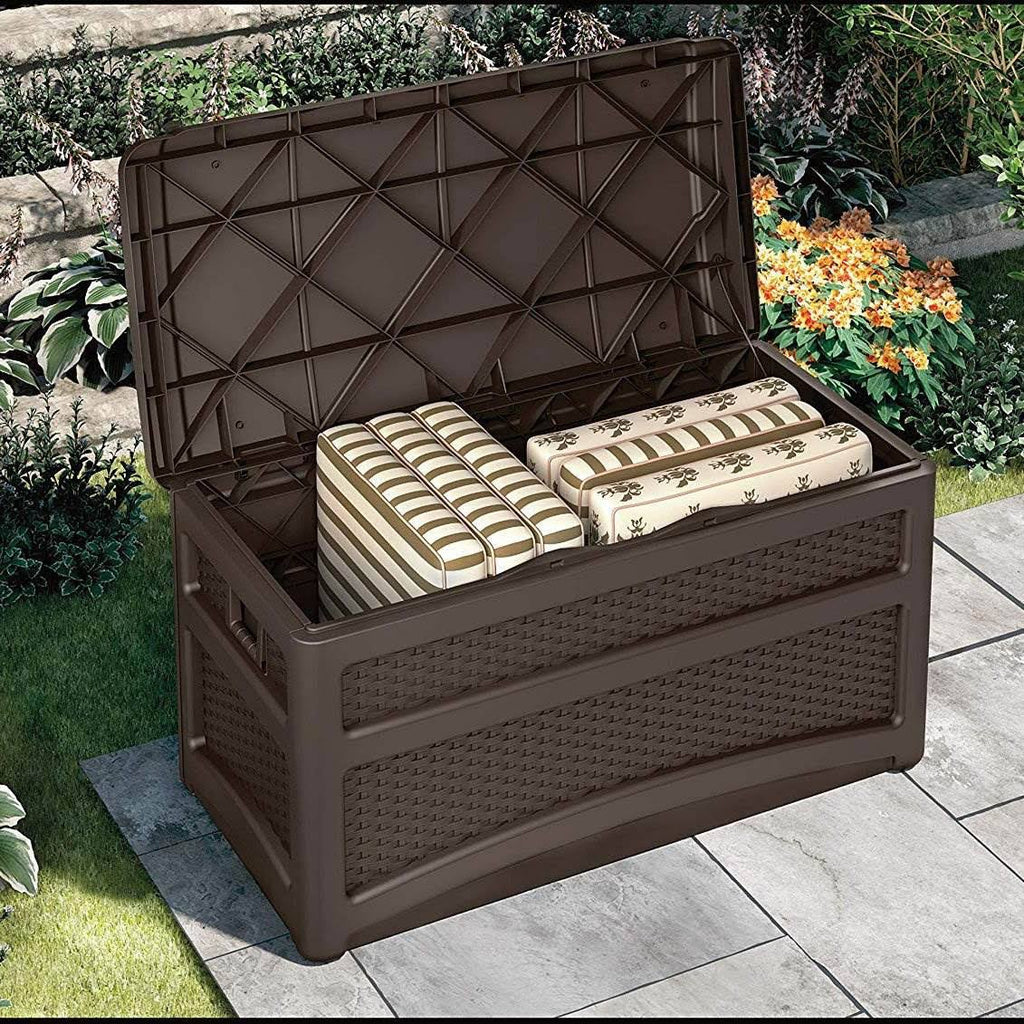 73 Gallon Resin Wicker Deck Box with Seat T406
