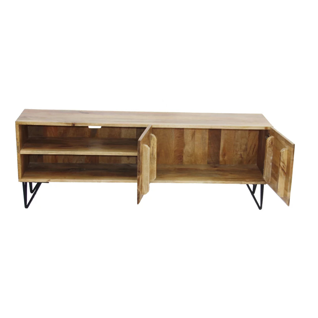 Mango Wood and Metal Tv Stand With Storage Cabinet Brown X8583