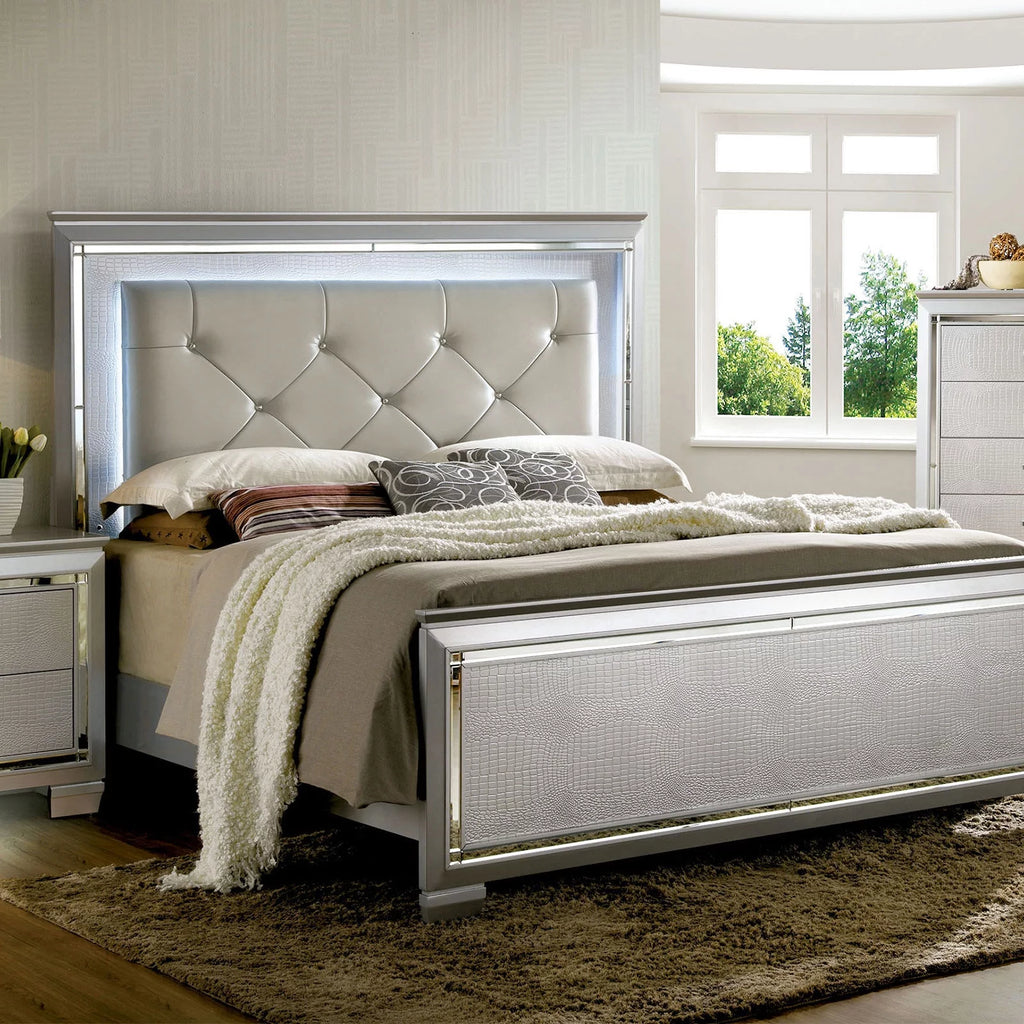 California King Size Leatherette Tufted Bed with LED D1614