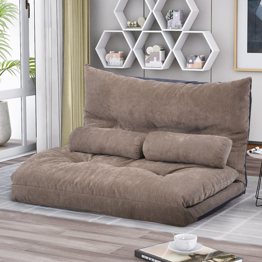 Light Brown Sofa Bed Folding Futon with Two Pillows O241
