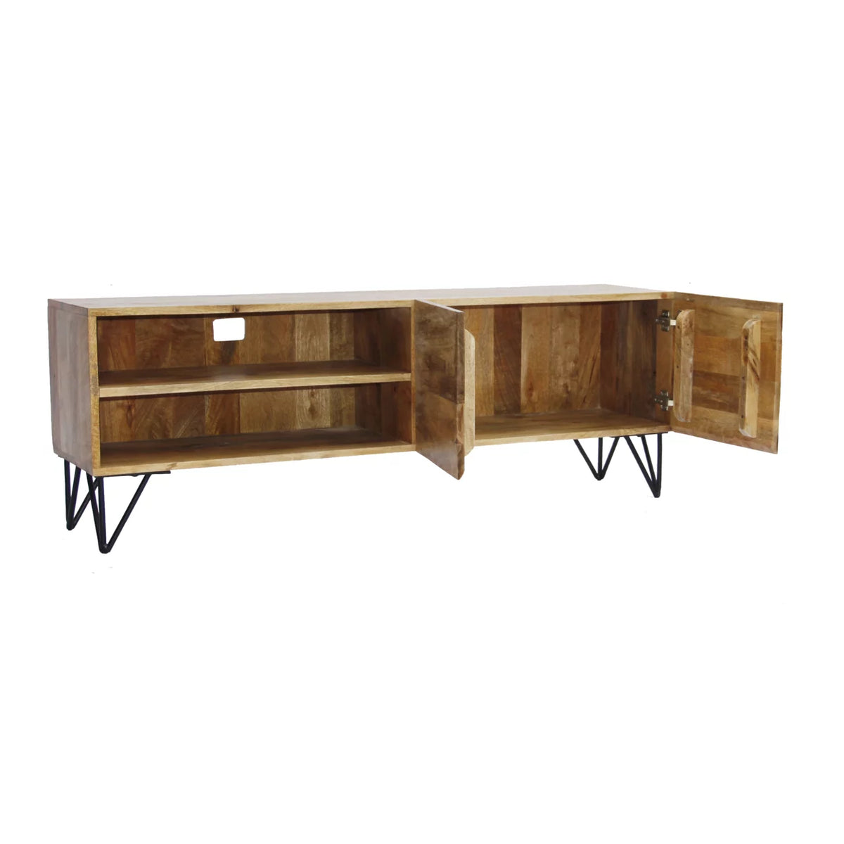 Mango Wood and Metal Tv Stand With Storage Cabinet Brown X8583