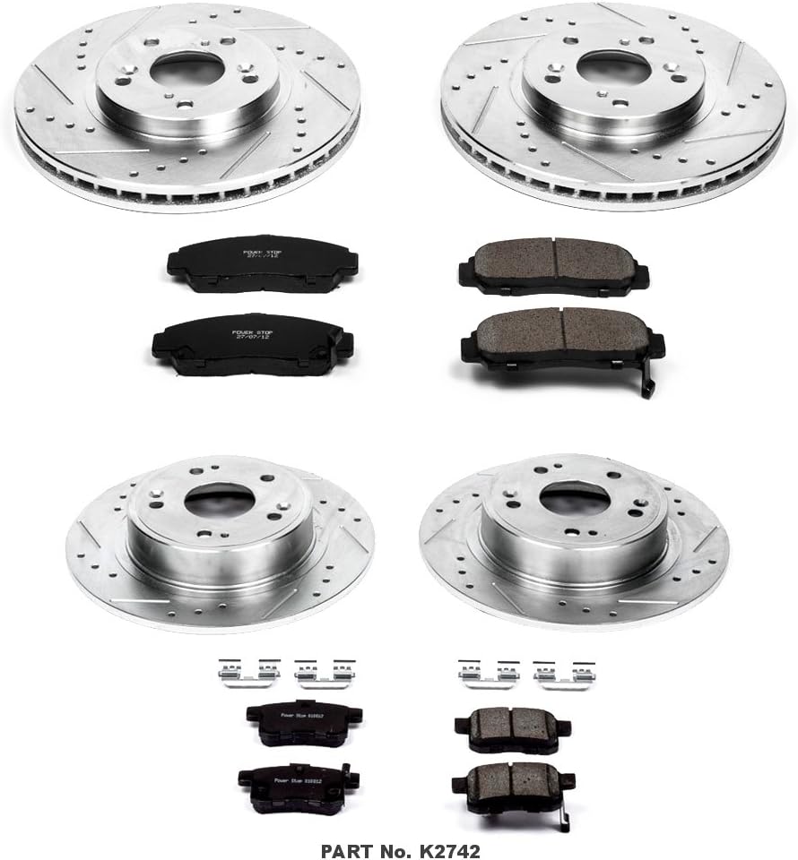 Front and Rear Carbon Fiber Brake Pads with Drilled & Slotted Brake Rotors Kit H253