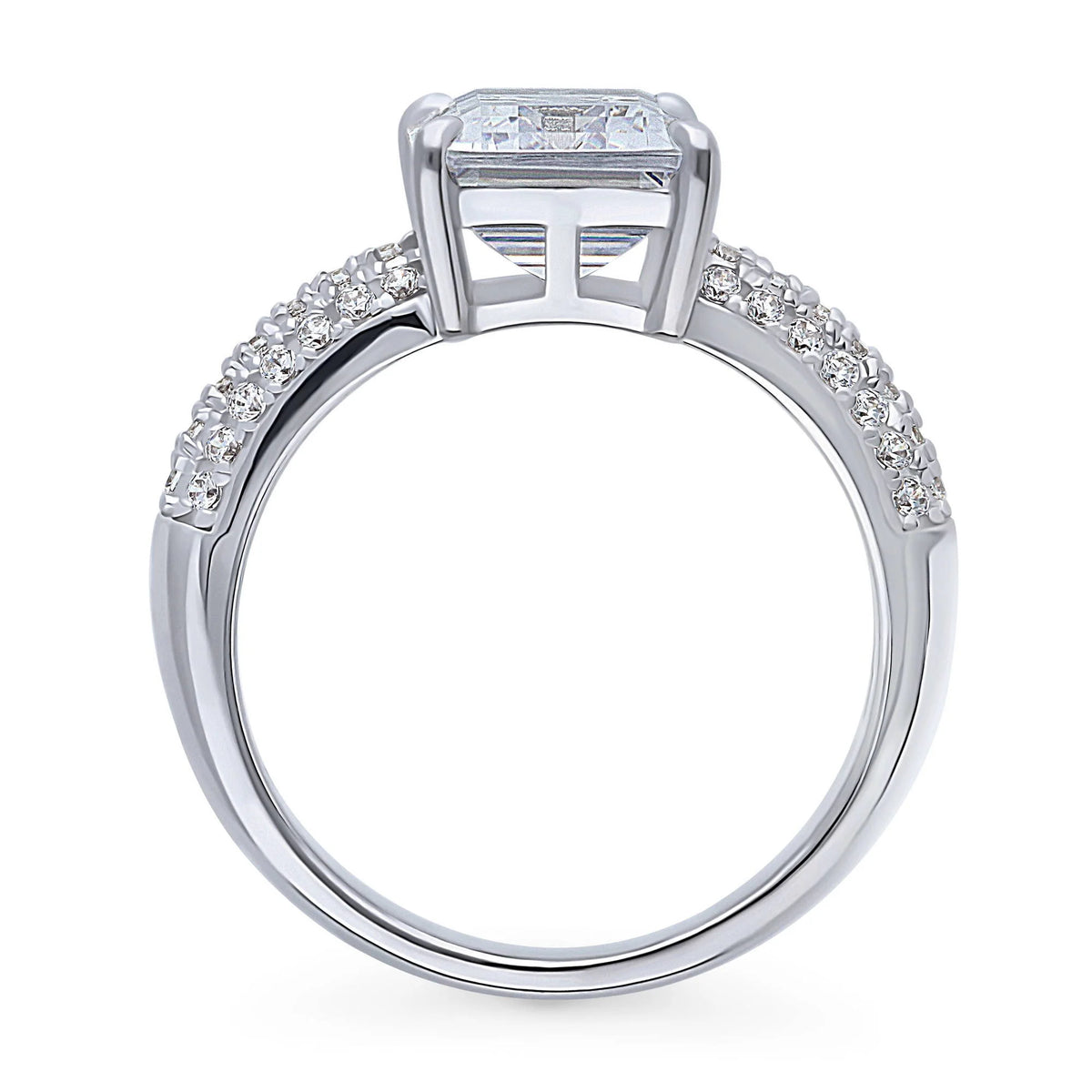 Rhodium Plated Emerald Cut Cubic Zirconia Cocktail Ring E560