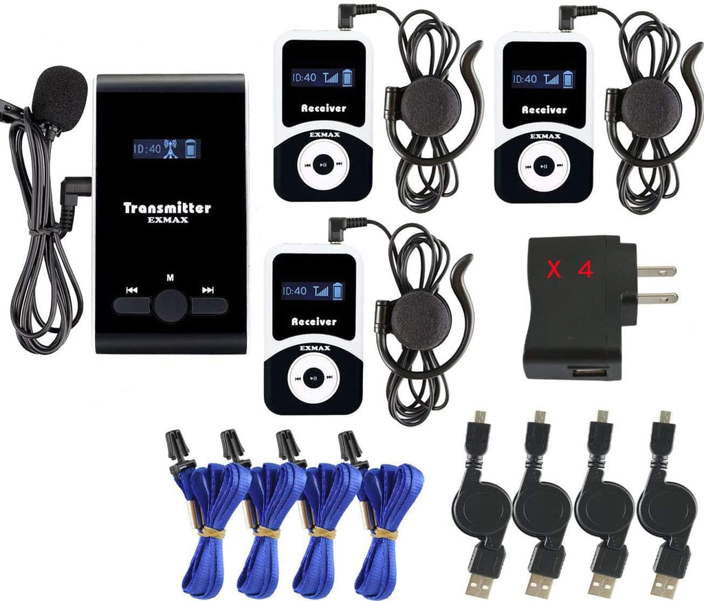 Wireless Tour Guide System with Lavalier Microphone (1 Transmitter 3 Receivers) P791268