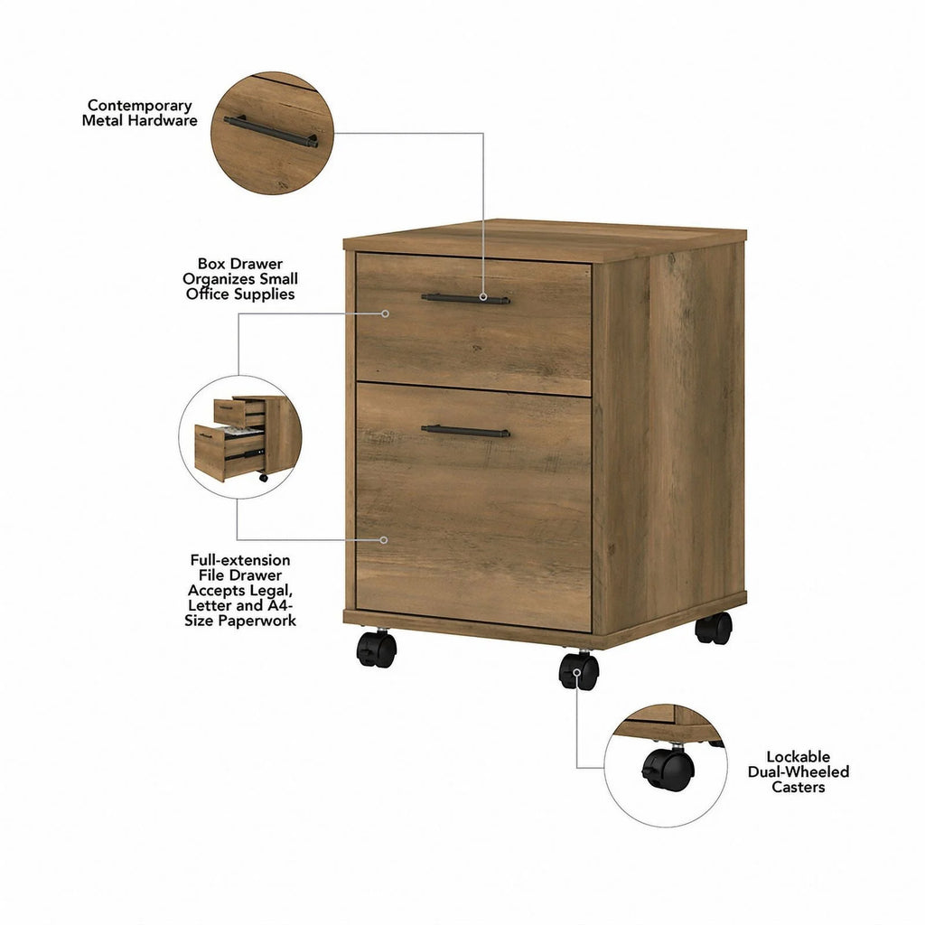 Reclaimed Pine Engineered Wood L Desk with Mobile File Cabinet J1499