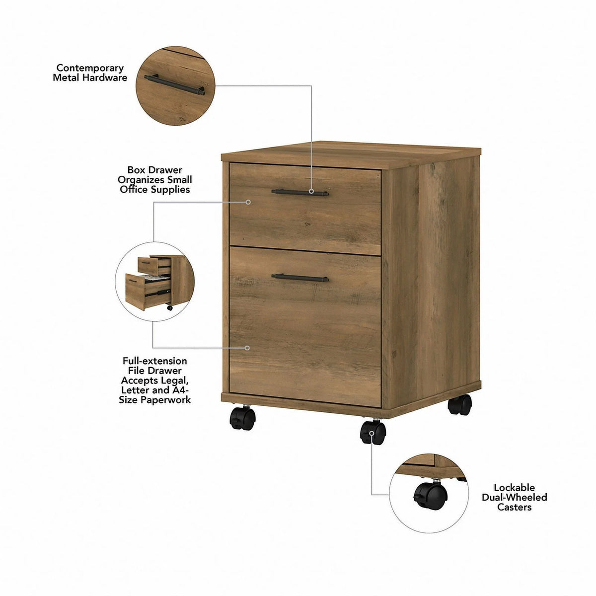 Reclaimed Pine Engineered Wood L Desk with Mobile File Cabinet J1499