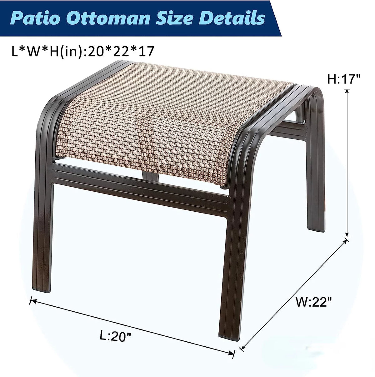 Beige Portable Metal Outdoor Ottoman Footstool 2 Set T1416