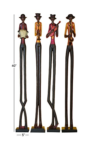 Set of 4 Polystone Decorative Sculptures with Black Base Stand, Brown D5418