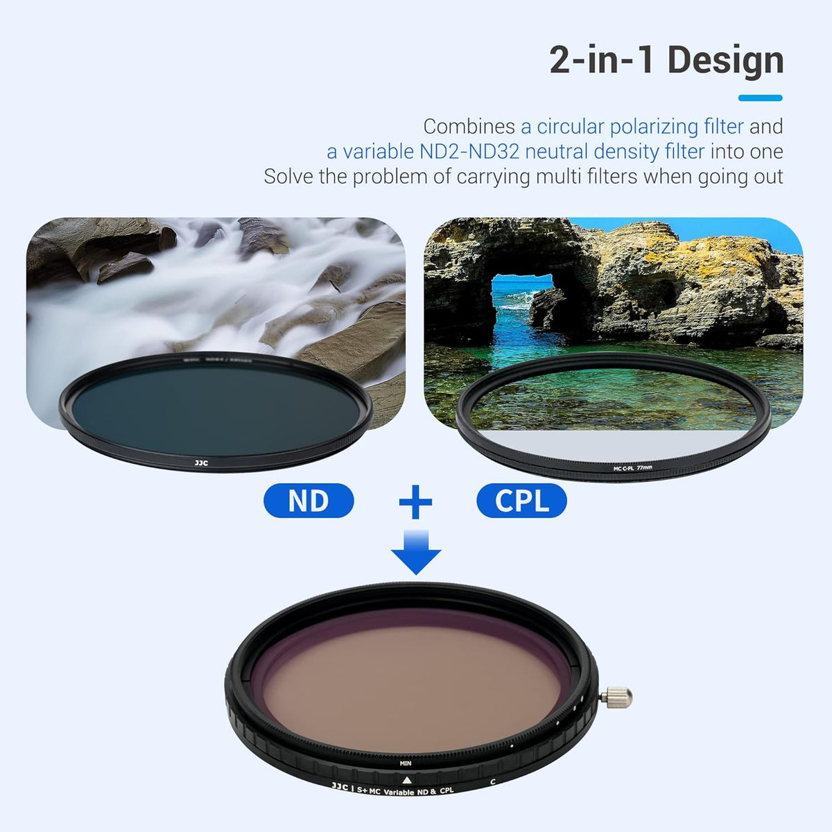 2-in-1 52mm Variable ND Filter & CPL Polarizer Filter, ND2-ND32, with Storage Case and Lens Cap Y48502