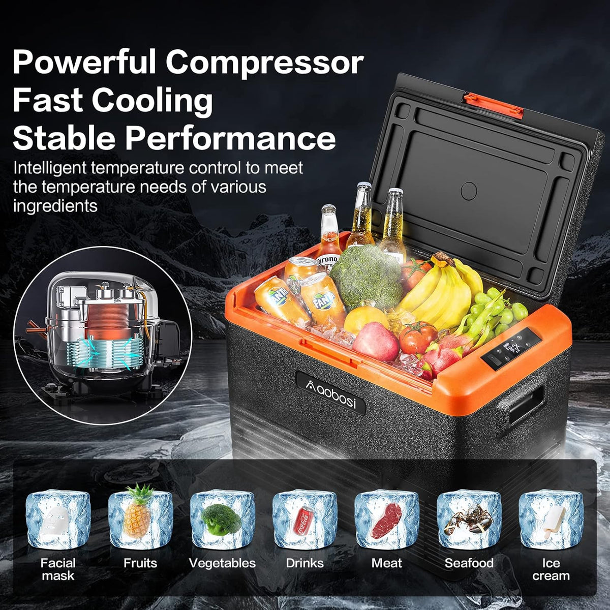 42 Quart (40L) Portable Car Refrigerator Freezer Single Zone Electric Compressor Cooler D59330