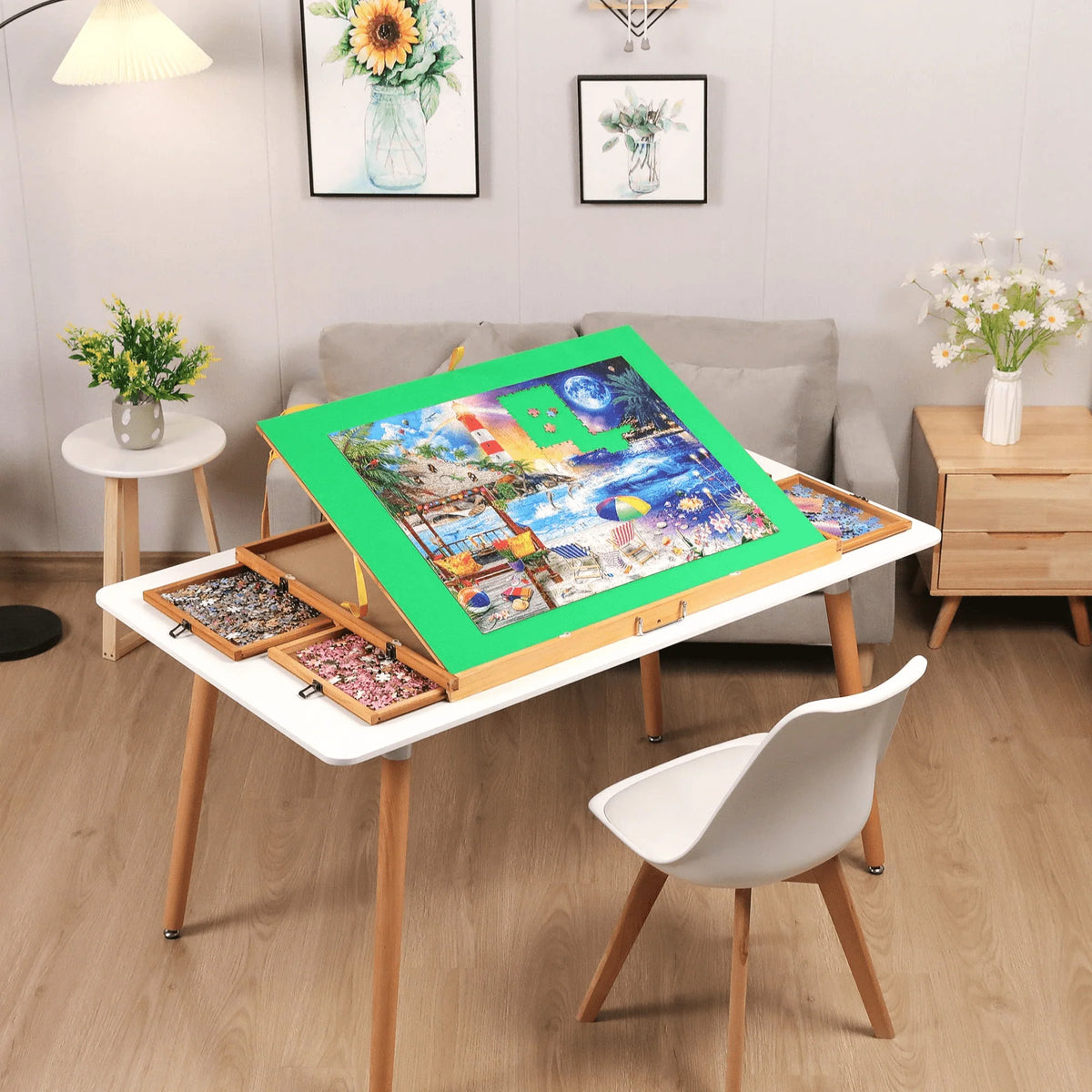 1500pcs 4 Drawer Tilting Puzzle Table Q13745