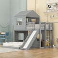 Gray Wood Twin Over Full Bunk Bed with Ladder and Slide Z150421