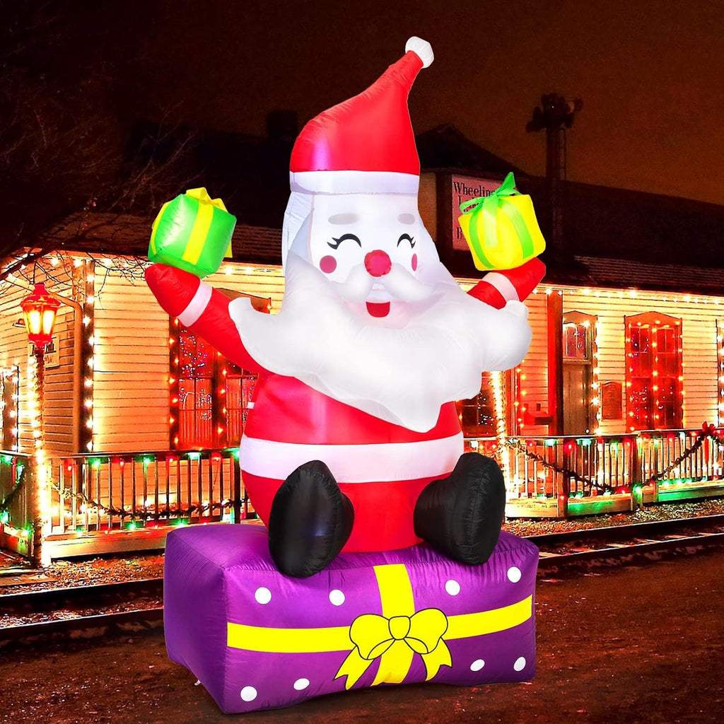 6Ft Inflatable Santa Claus with Gift Boxes and Built-in LED Lights B263