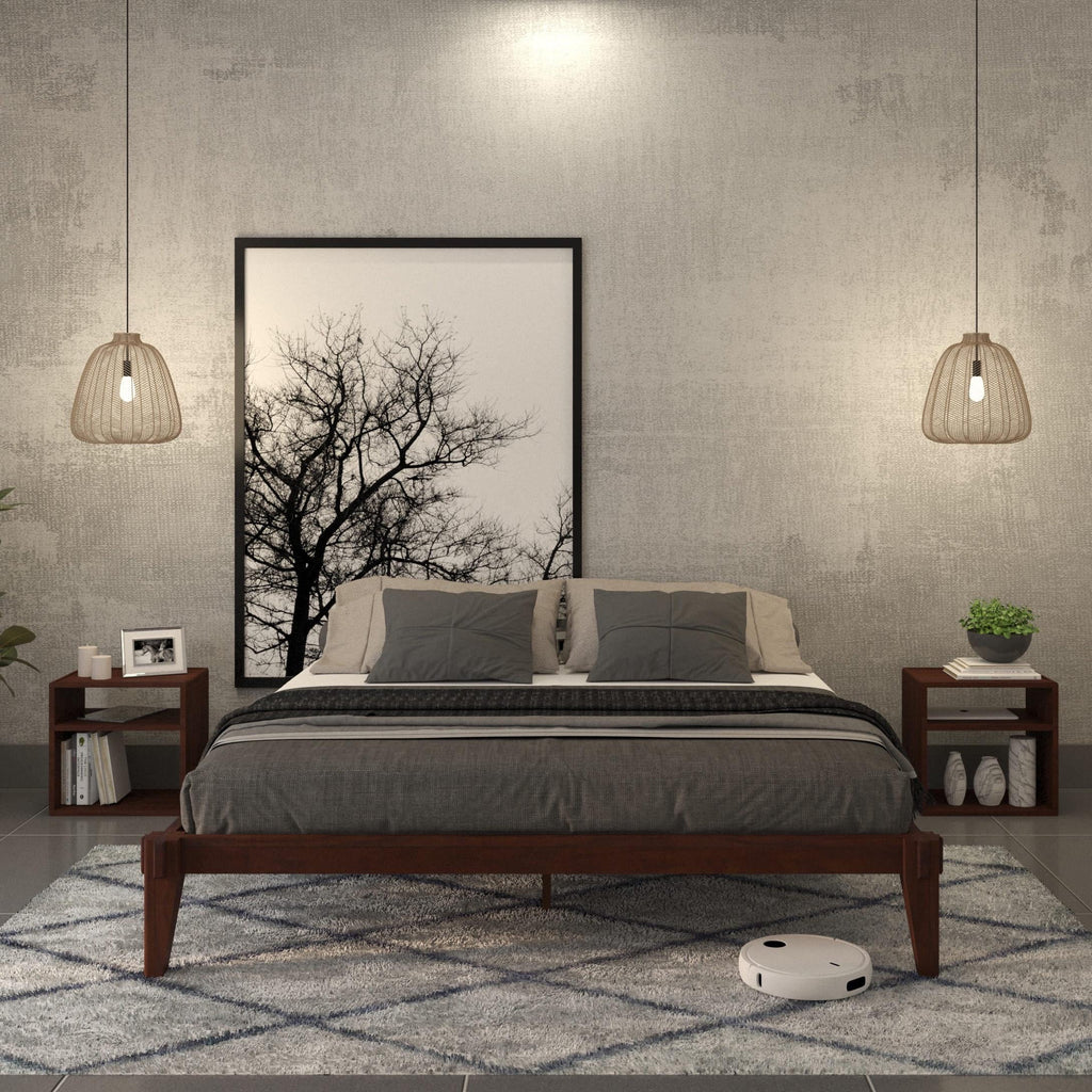 King Platform Bed Frame, No Headboard, Solid Wood, Walnut C840