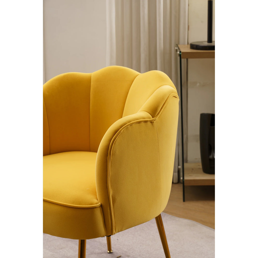 Yellow Velvet Shell Shape Armchair with Gold Legs U5600