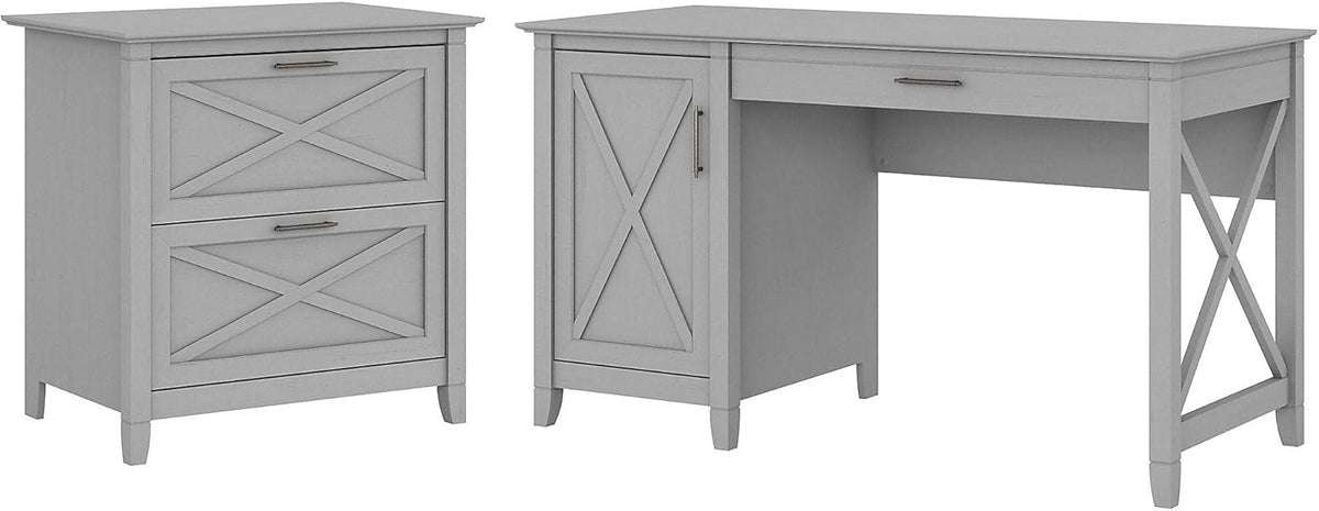 54W Cape Cod Gray Computer Desk with 2 Drawer File Cabinet Y564
