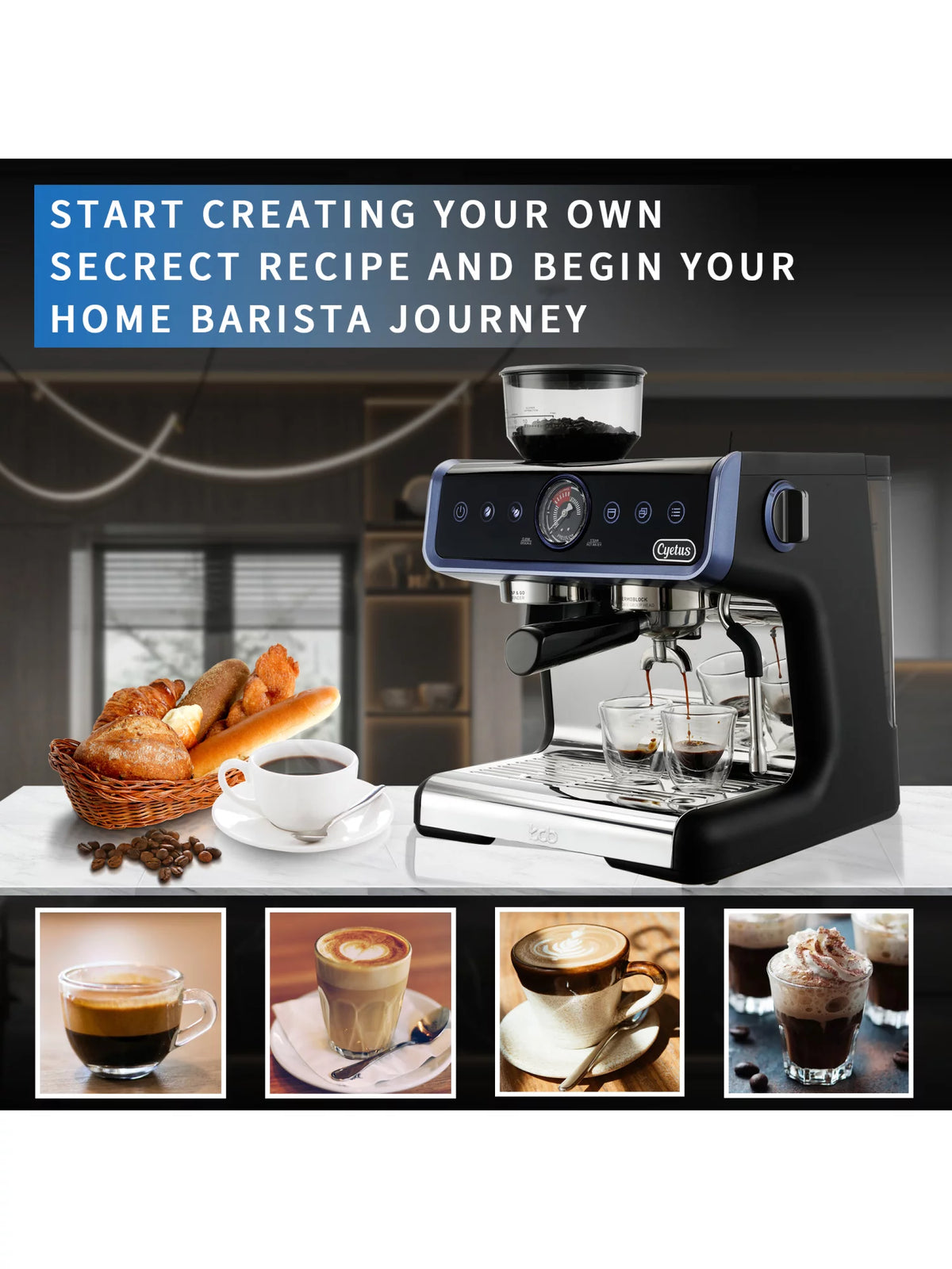 All in One Espresso Machine with Coffee Grinder and Milk Steam Wand Q89449