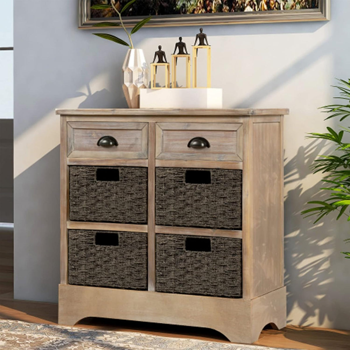 Antique Navy Wood Storage Chest with 2 Drawers and 4 Baskets Z13455