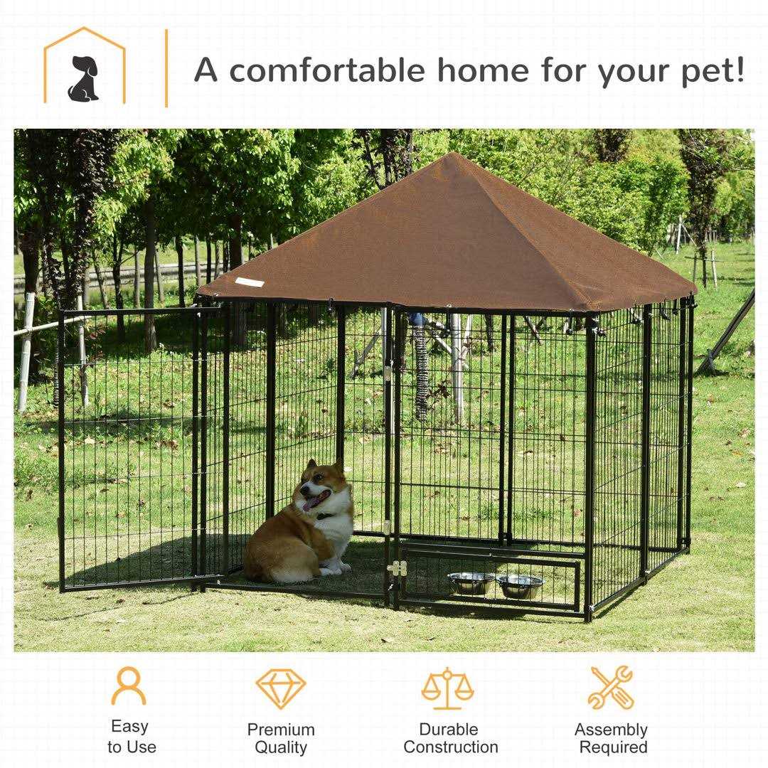 Indoor/Outdoor Metal Dog Kennel with Lock and Canopy R77498