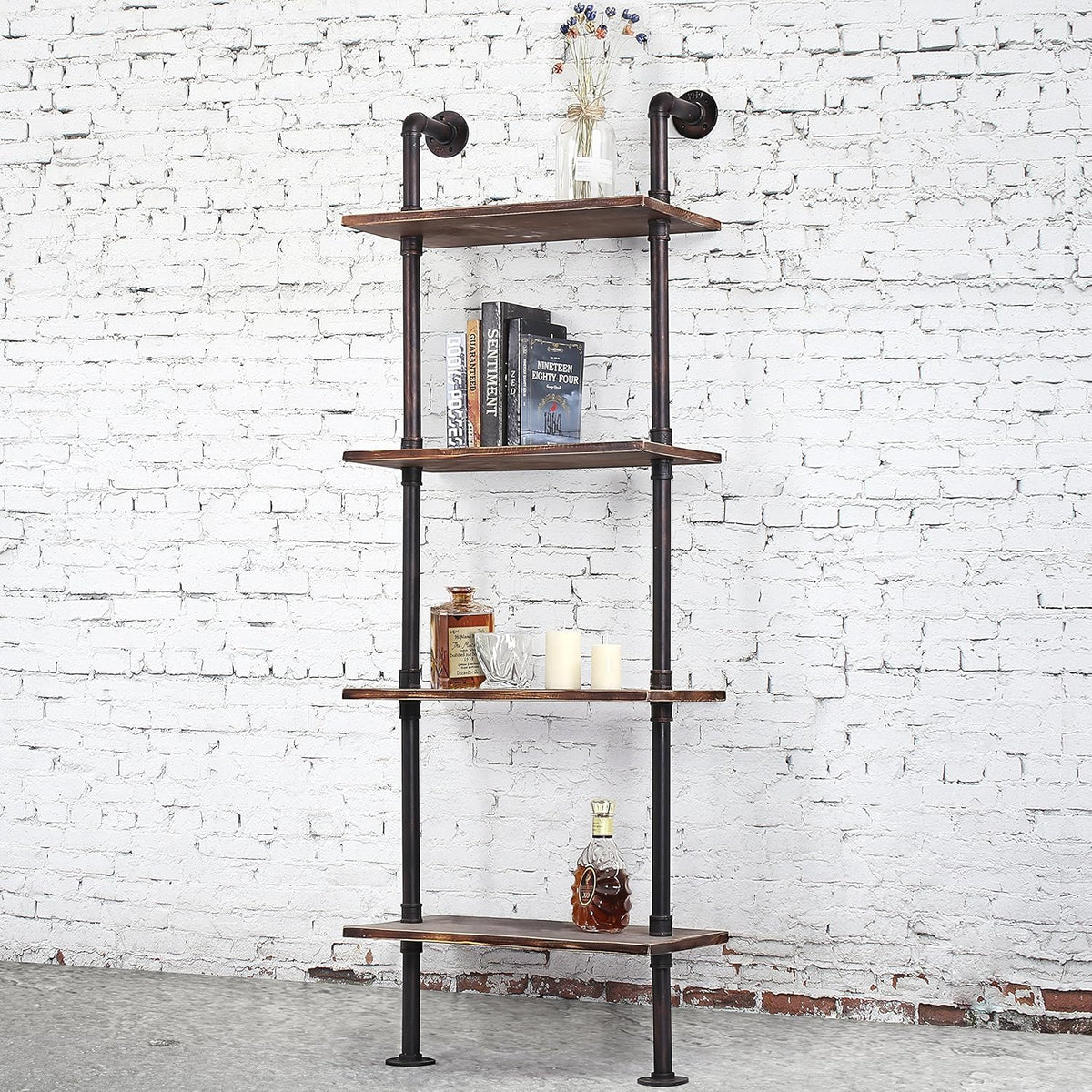 Brown Wood Wall-Mounted Shelves Bookcase Storage Rack Q52383
