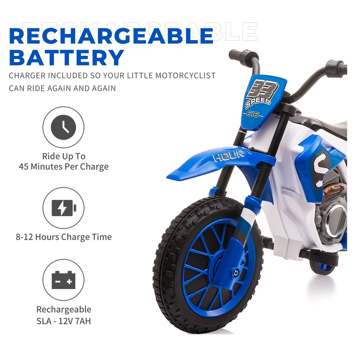 12V Kids Off-Road Ride on Dirt Bike with Training Wheels, Green O265346