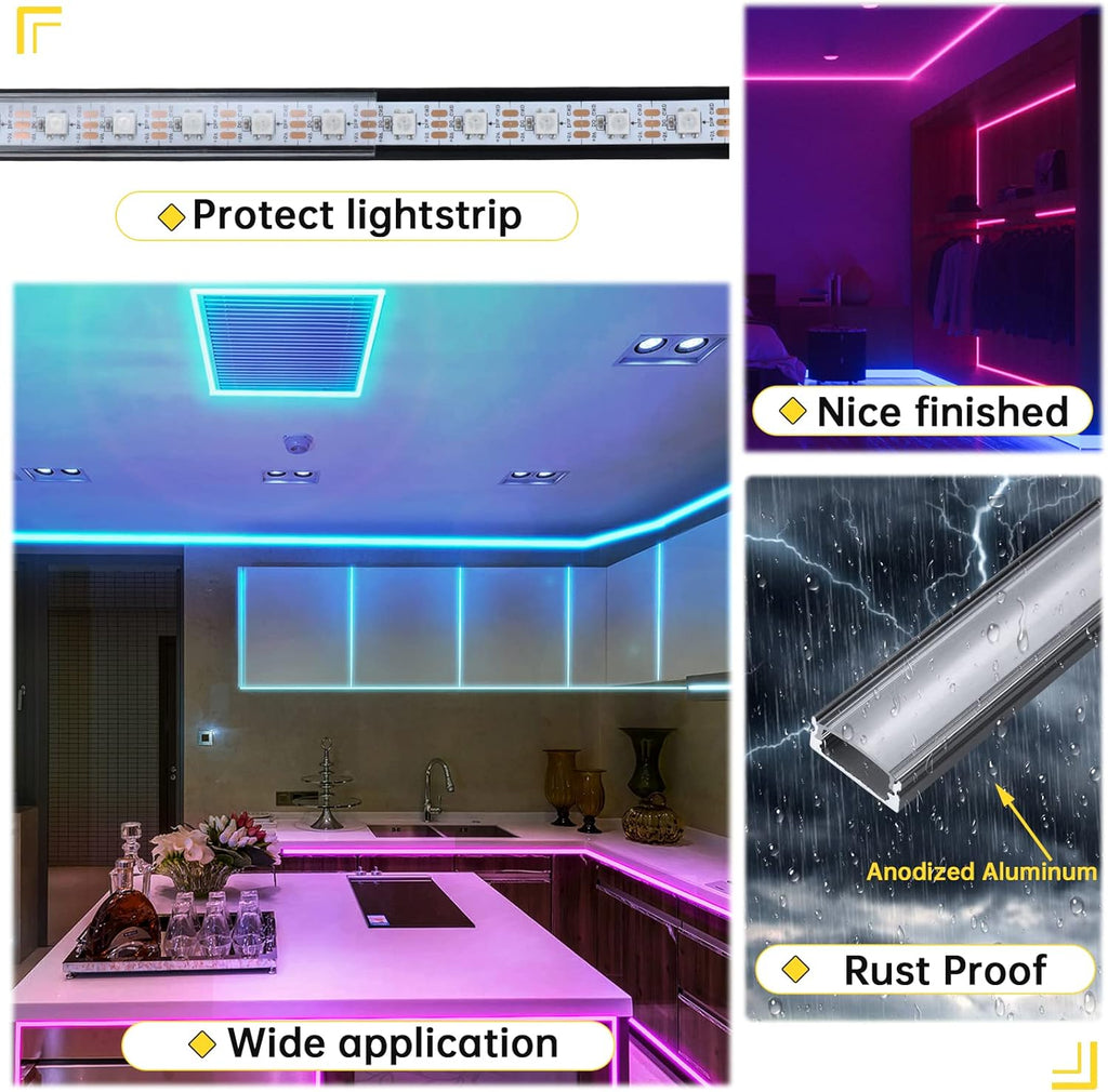 10Pack 3.3FT Black LED Channel System with Clear Cover Lens Aluminum Extrusion Track Housing Profile U Shape P7470