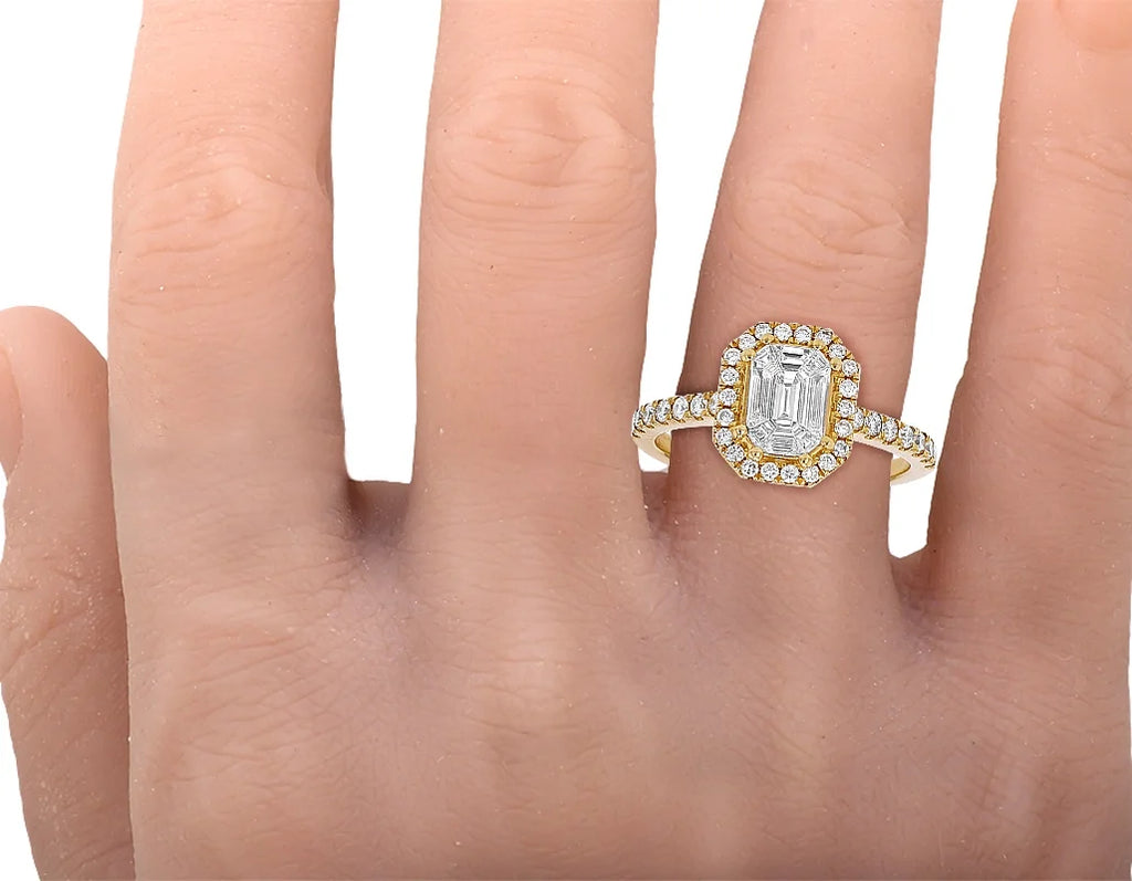 Emerald Diamond 0.75CT Engagement Ring 14K Yellow Gold N116