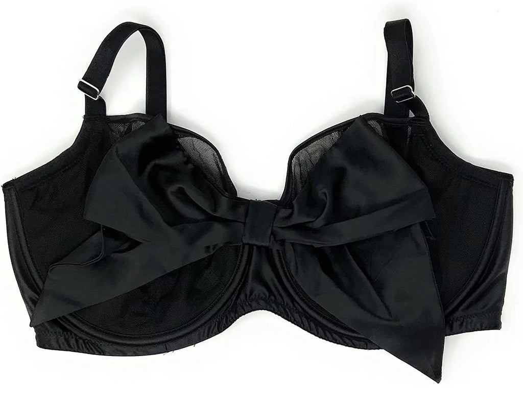 Push-Up Bra Black Mesh Satin Bow 36DD T575
