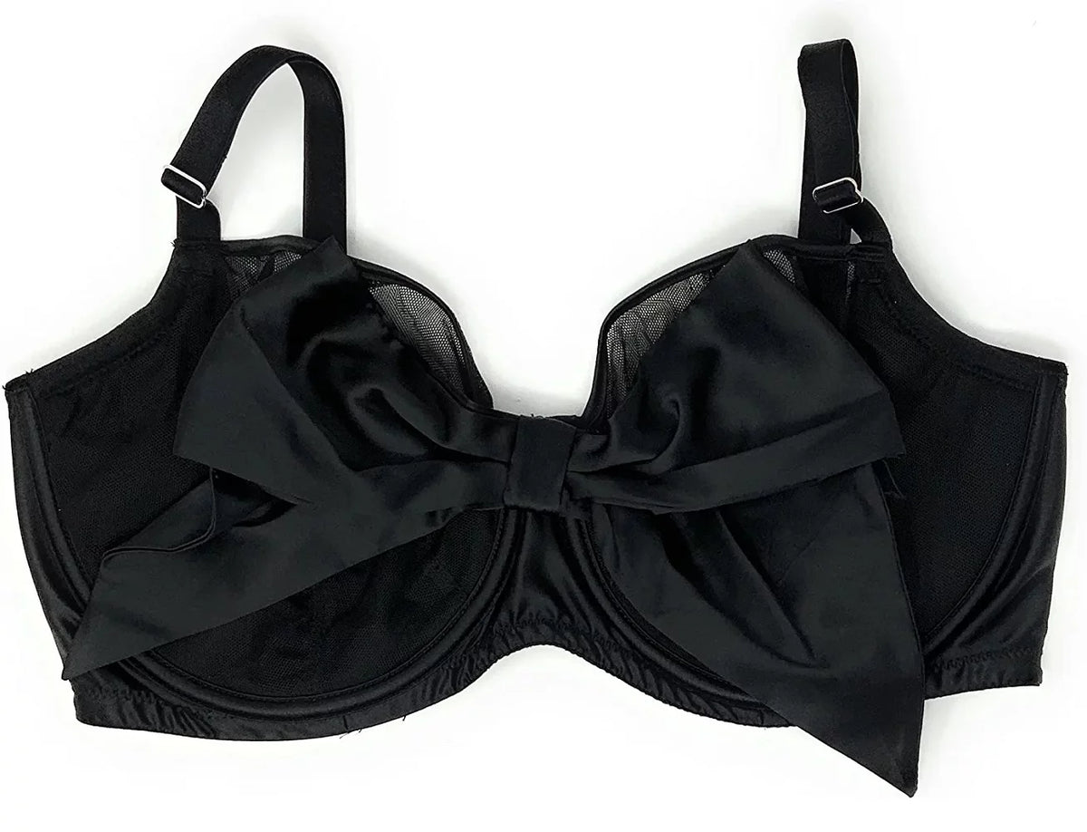 Push-Up Bra Black Mesh Satin Bow 36DD T575