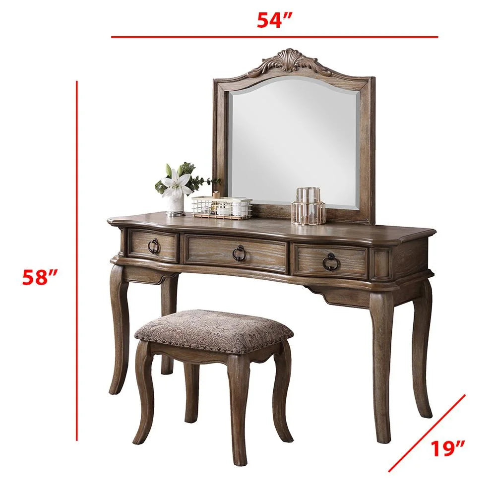 Wooden Makeup Vanity Set with Mirror and Stool R305415