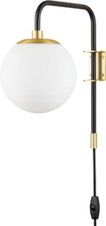 Gold Plug in Swing Arm Wall Sconce with Frosted Glass Globe Shade M48451
