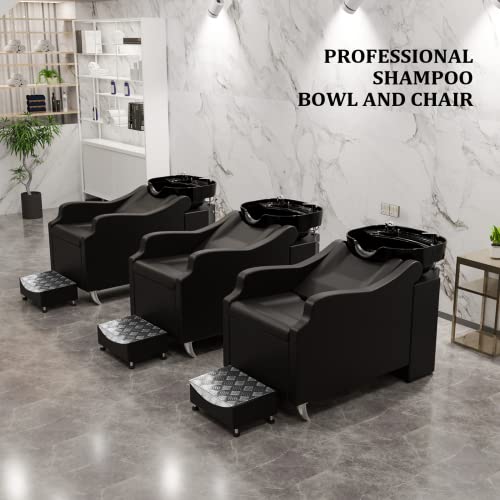 Shampoo Backwash Unit with Large Porcelain Bowl Salon Sink Hair Wash Chair Shampoo Station F95871
