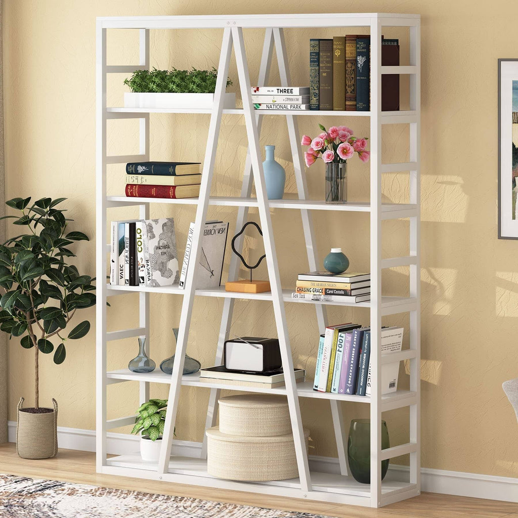 White 6 Tier Industrial Bookshelf V469163