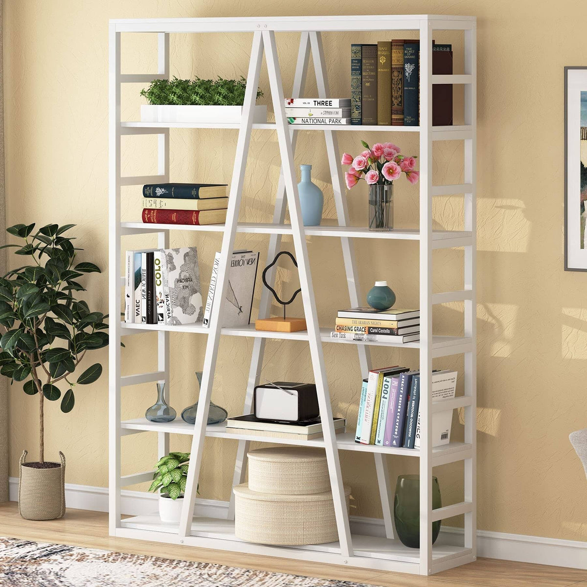 White 6 Tier Industrial Bookshelf V469163