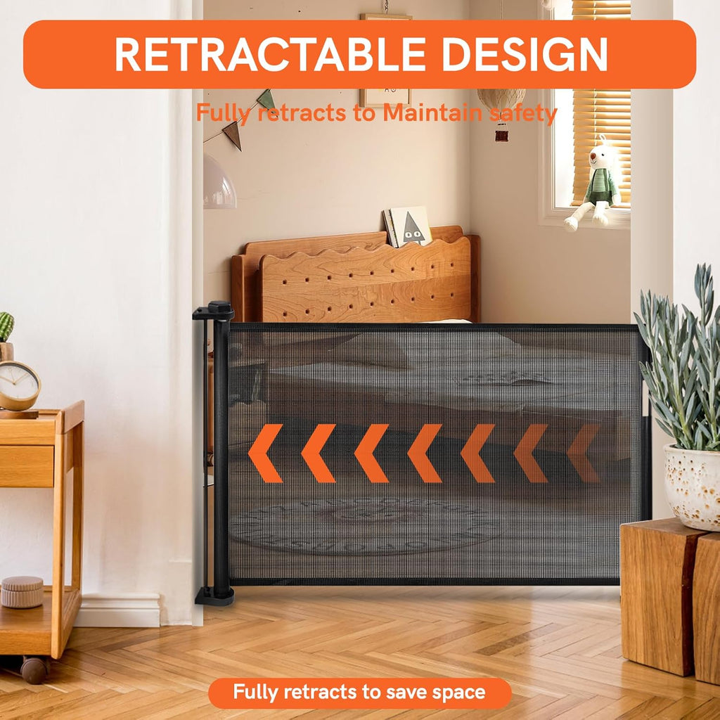Black Retractable Baby Pet Gate, 31" Tall, Extends to 71" Wide G9054