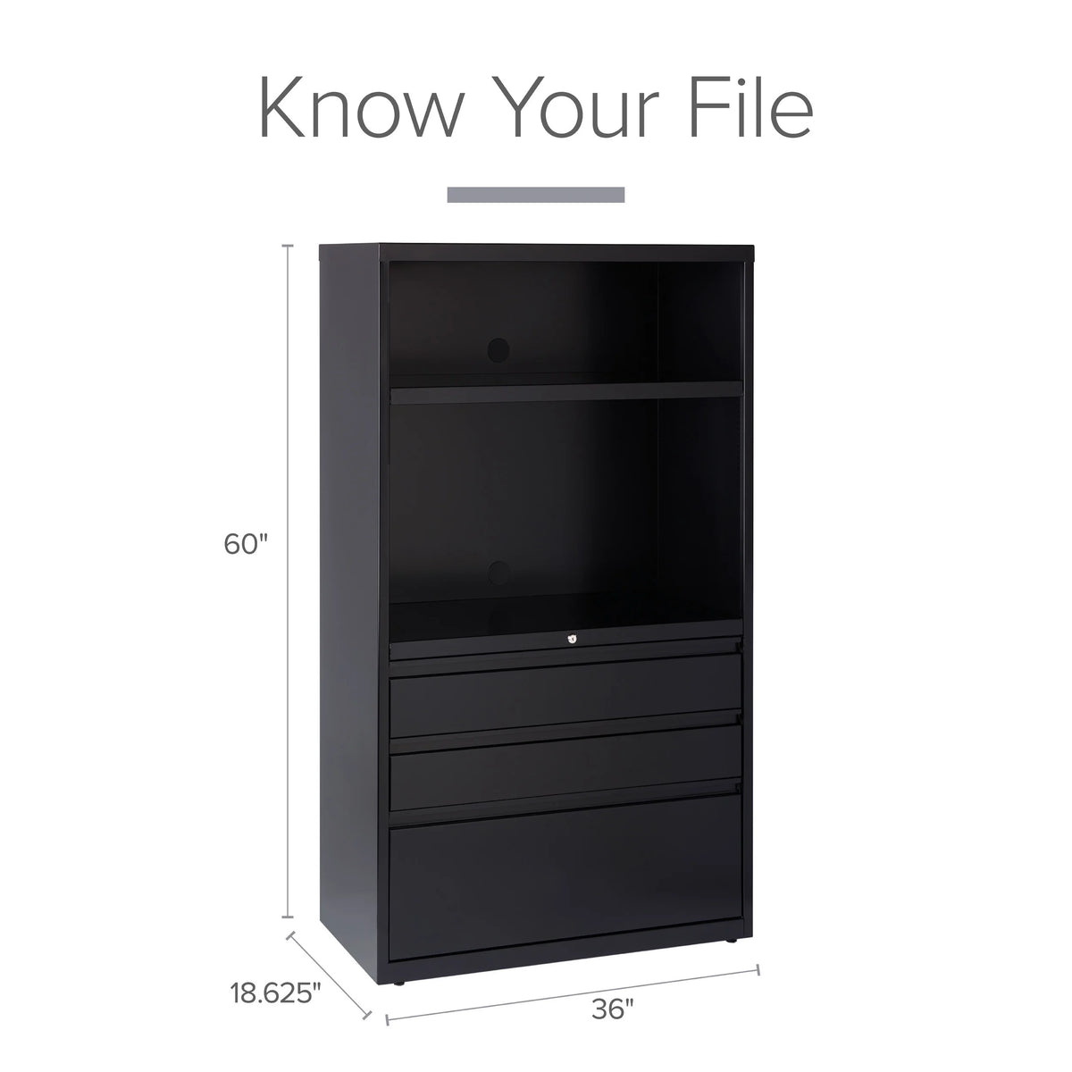 36 Inch Wide 3 Drawer Metal Lateral File Cabinet Black L60966