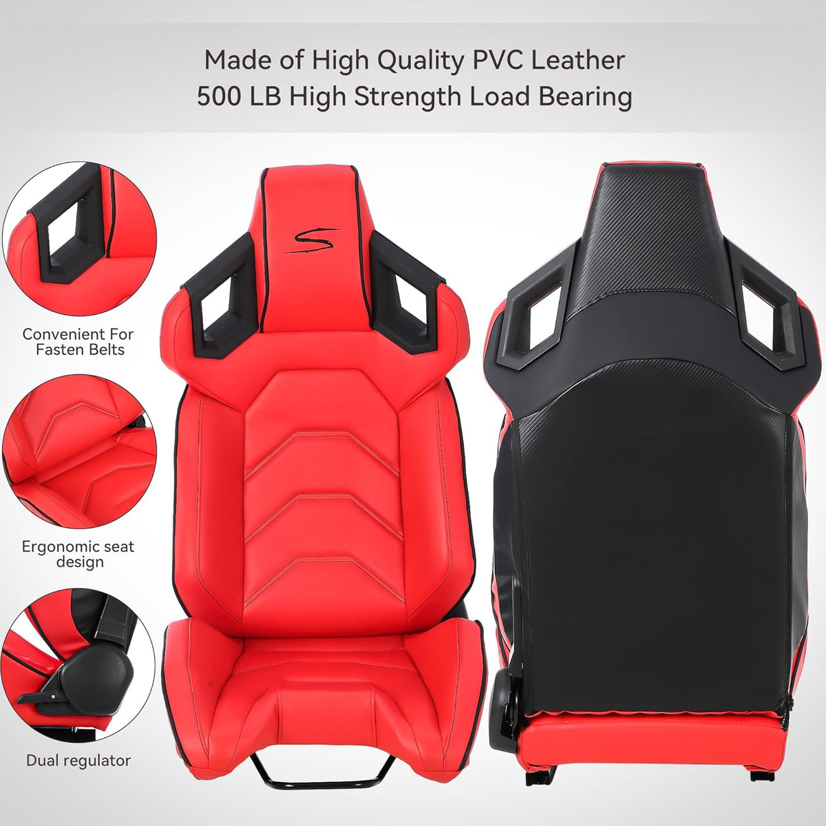 Red+Black Stitching PU Leather Racing Bucket Seat Q1175