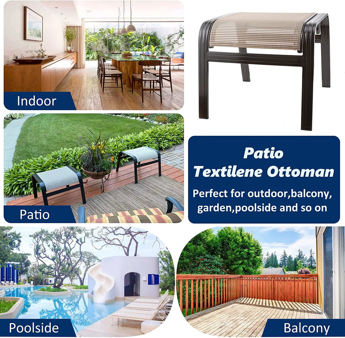 Beige Portable Metal Outdoor Ottoman Footstool 2 Set T1416
