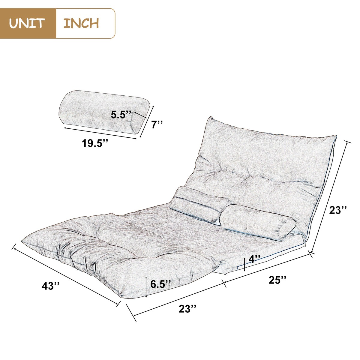 Light Brown Sofa Bed Folding Futon with Two Pillows O241