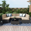 7 Piece Wicker Patio Furniture Set with Cushion and Glass Table Y42383