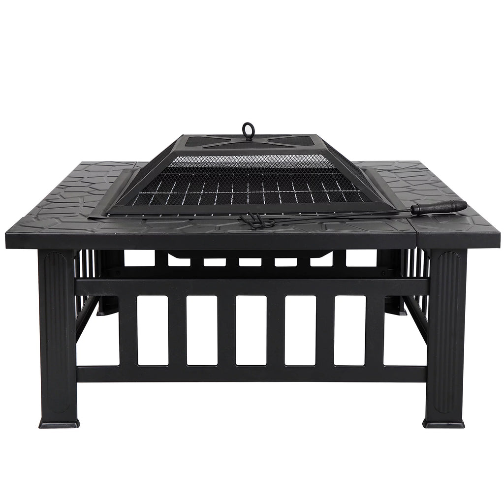 32 Square Wood Black Finish Steel Fire Pit A19743