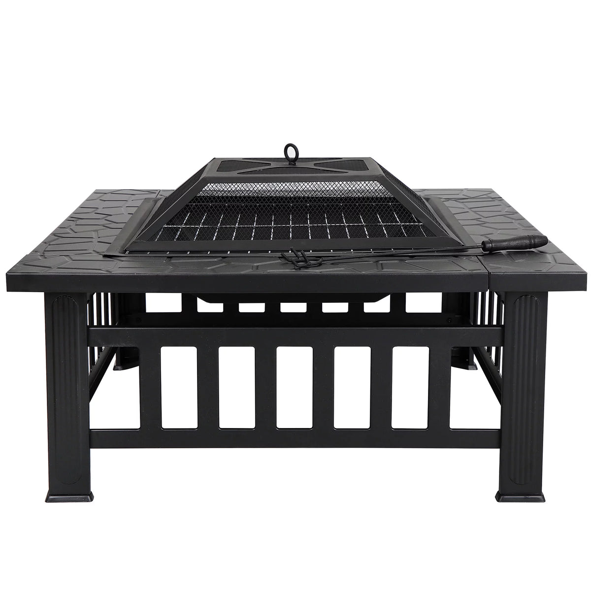 32 Square Wood Black Finish Steel Fire Pit A19743