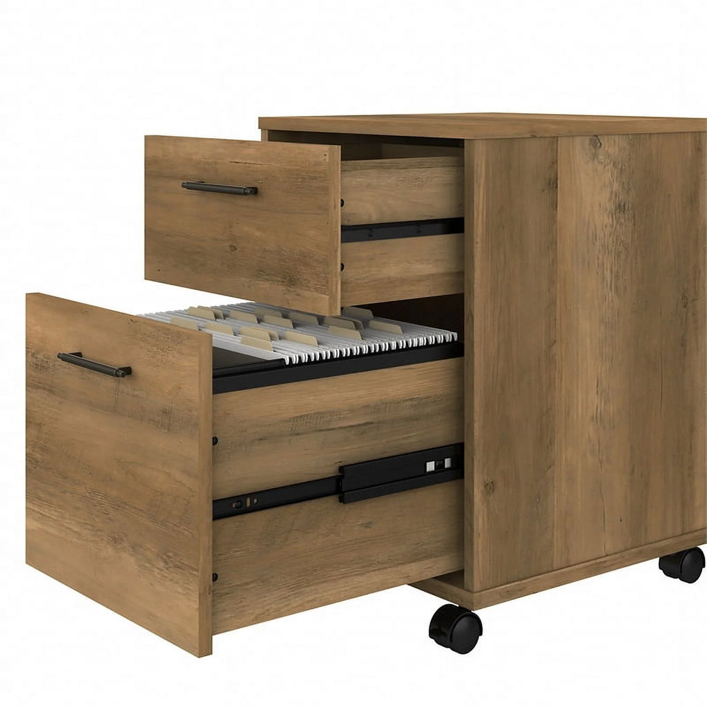 Reclaimed Pine Engineered Wood L Desk with Mobile File Cabinet J1499
