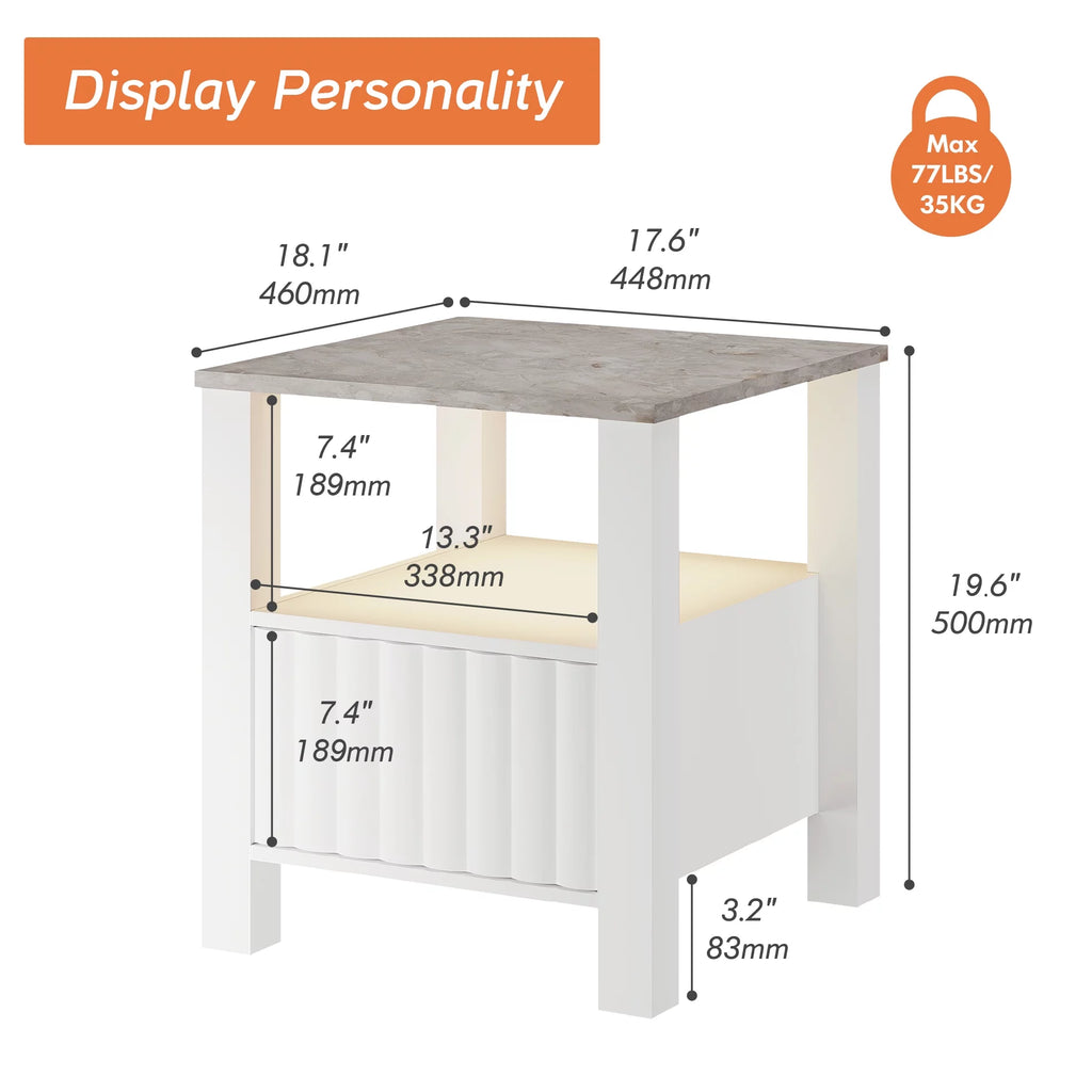 White LED End Table with Door and Open Storage I10827