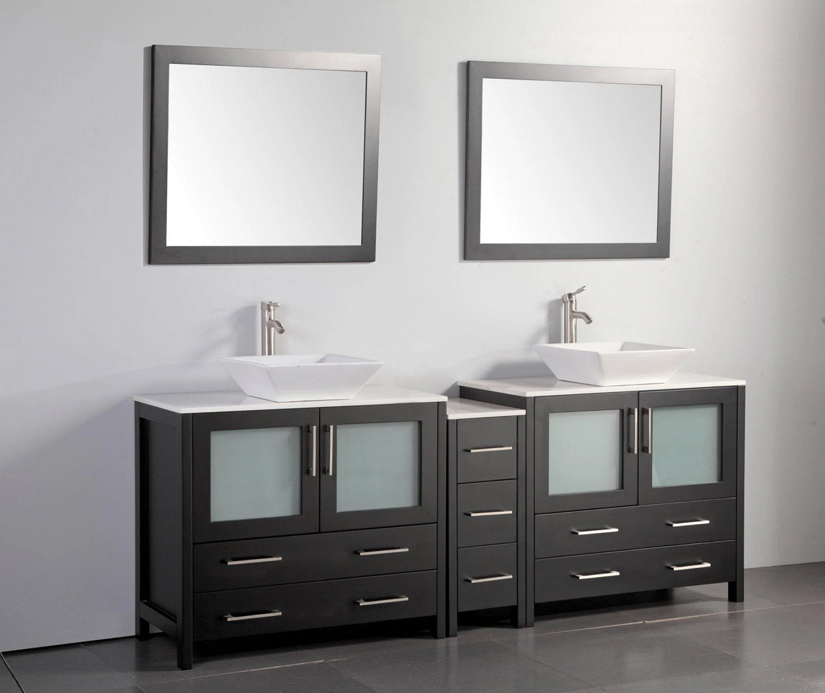 84 in. Double Sink Vanity Cabinet with Ceramic Vessel Sink & Mirror W678540