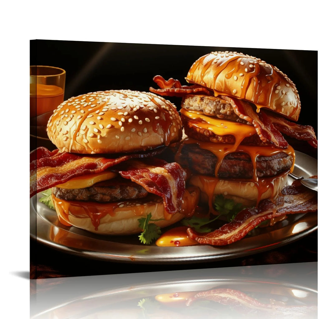 Canvas Wall Art American Burger Stretched and Framed M4620