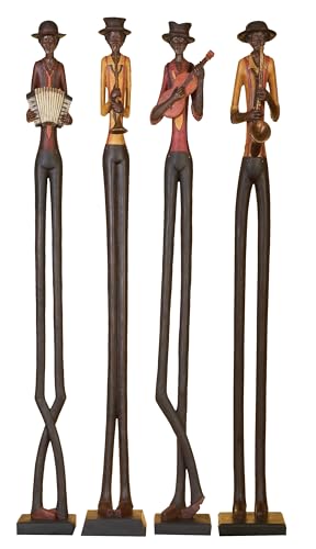 Set of 4 Polystone Decorative Sculptures with Black Base Stand, Brown D5418