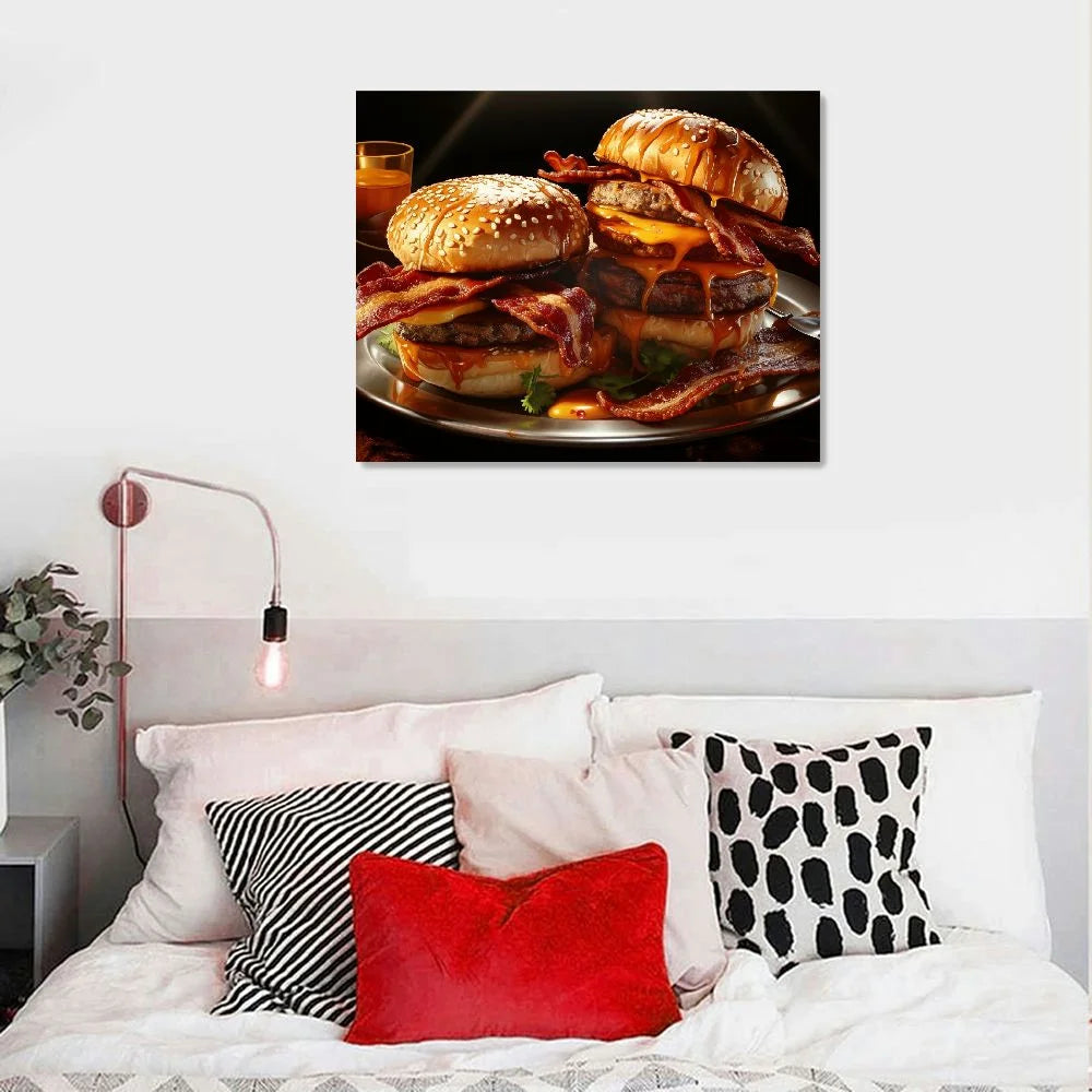 Canvas Wall Art American Burger Stretched and Framed M4620