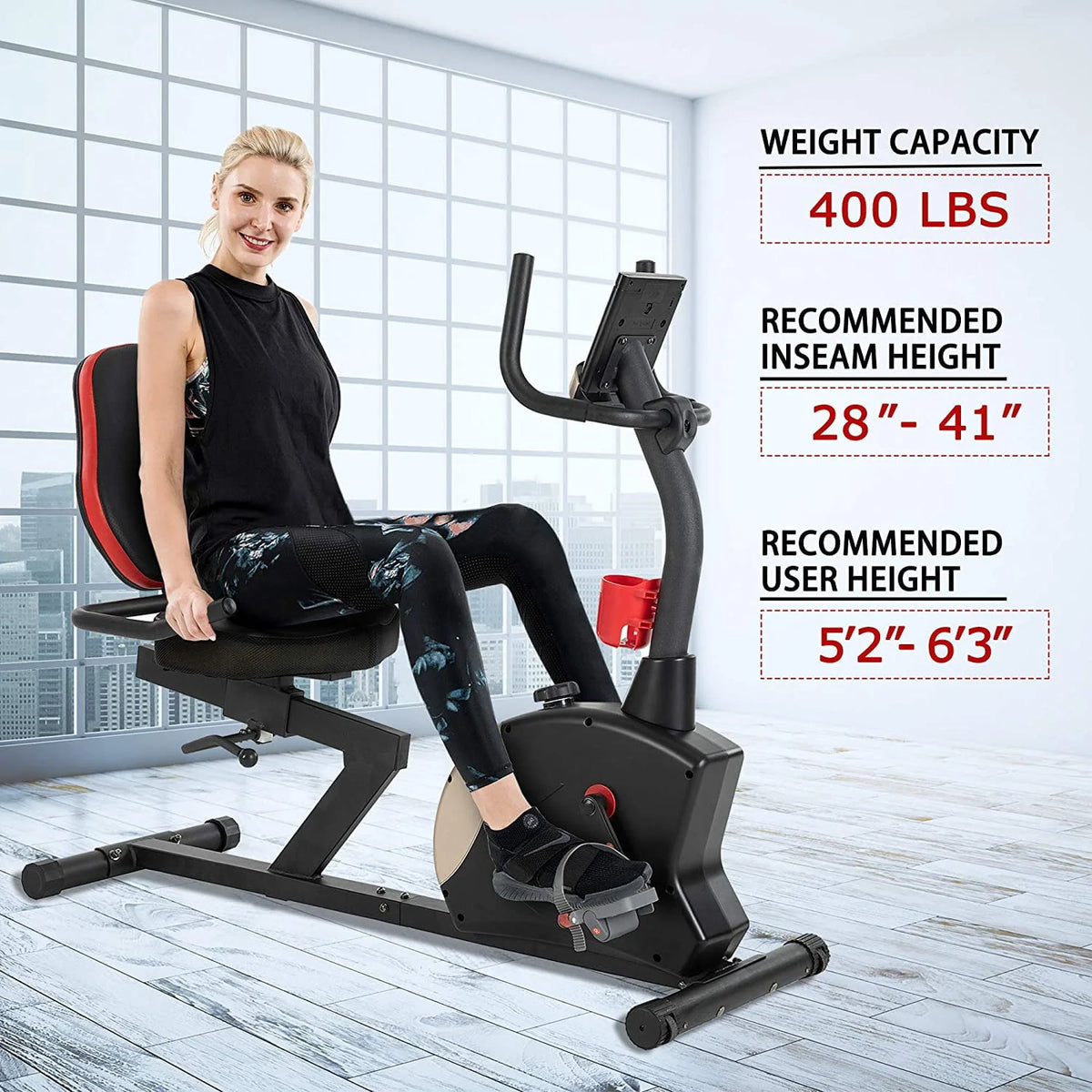 Recumbent Exercise Bike 400 lbs. Weight Capacity Magnetic Resistance D922693