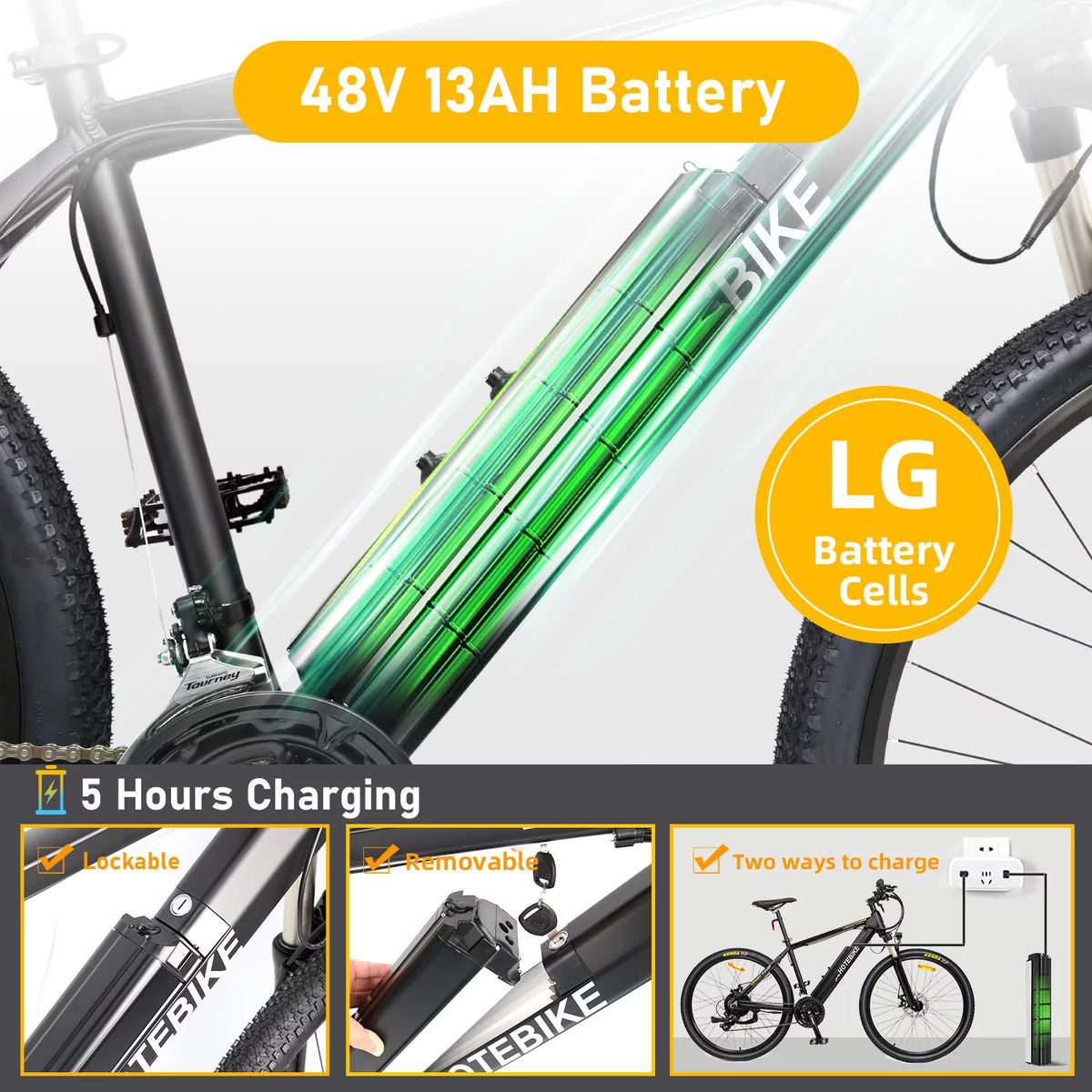 27.5 inch City Electric Bicycle 48V 500W Removable 13AH Battery Black Q4587